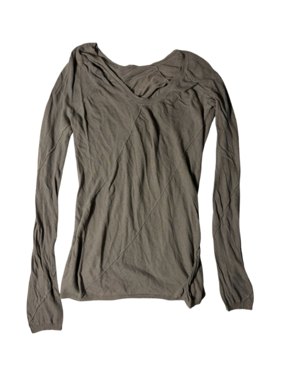 JNBY Taupe Long Sleeve V Neck Asymmetric Seam Avant Garde Top